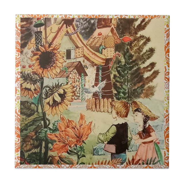 Vintage Hansel e Gretel Cerâmica Azulejo (Frente)