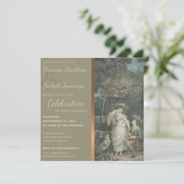 Vintage Happy Casal Weding Convite (Em pé/Frente)