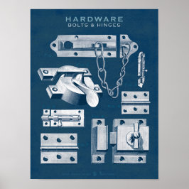 Vintage Hardware Poster Bolts-Hinges CyanBlueprint