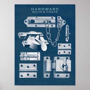 Vintage Hardware Poster Bolts-Hinges CyanBlueprint
