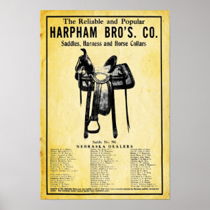 Vintage Harpham Brothers Horse Saddle Ad Impressão