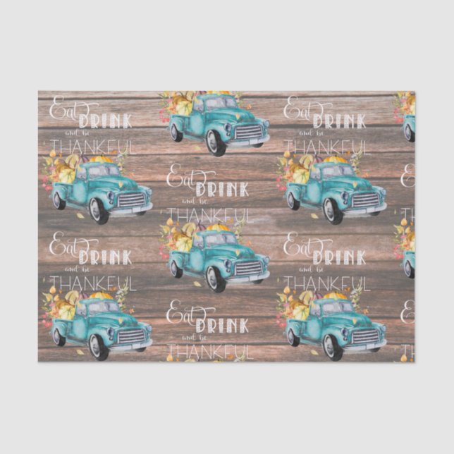 Vintage Harvest Truck | Papel Tecido do outono (Frente )