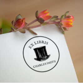 Vintage Hat Ex Libris Livro Chapa Madeira Carimbo