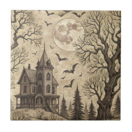 Vintage Haunted House & Full Moon