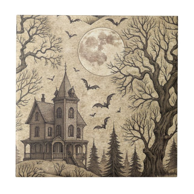 Vintage Haunted House & Full Moon (Frente)