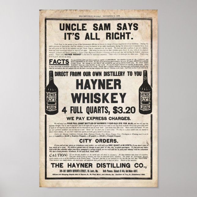 Vintage Hayner Whiskey Impressão (Frente)