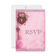Vintage Heart Lock & Key Pink Wedk RSVP
