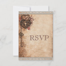 Vintage Heart Lock & Key Wedk RSVP