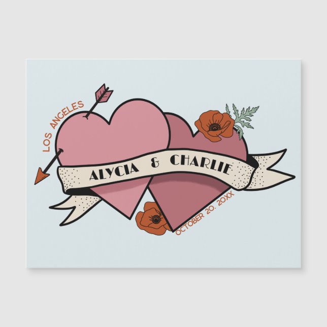 Vintage Hearts convite magnético casamento (Frente)