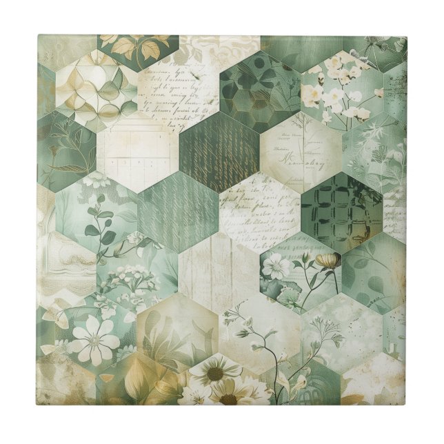 Vintage Hexagon Botanical Patchwork (Frente)