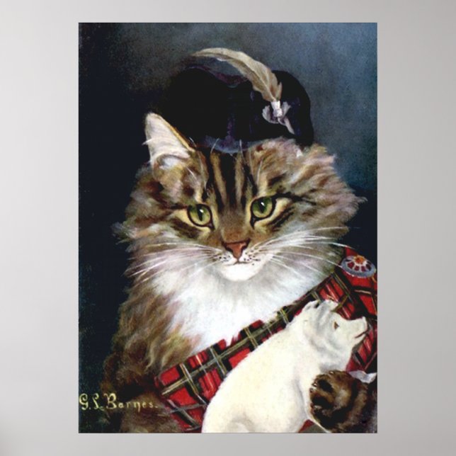 Vintage Highland Dress Cat Art Impressão (Frente)