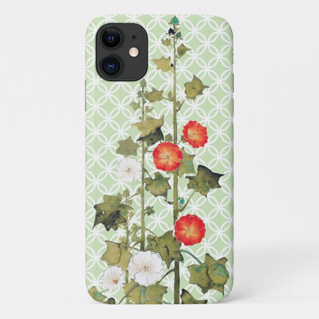 Vintage Hollyhock Flowers Art Capa de telefone (Verso)
