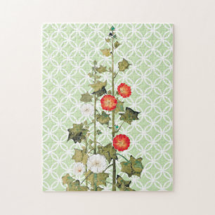 Vintage Hollyhock Flowers Art Quebra-cabeça