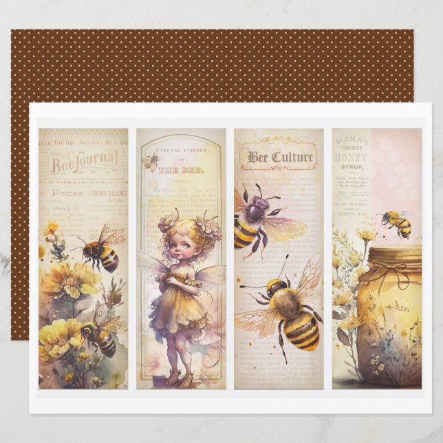 Vintage Honey Bee Journal Paper Sheet (Frente/Verso)