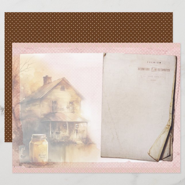 Vintage Honey Bee Journal Paper Sheet (Frente/Verso)
