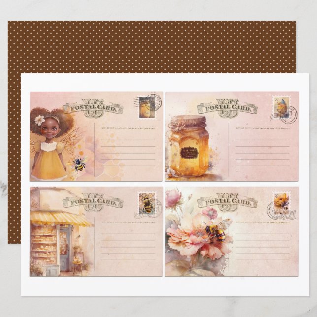Vintage Honey Bee Journal Paper Sheet (Frente/Verso)