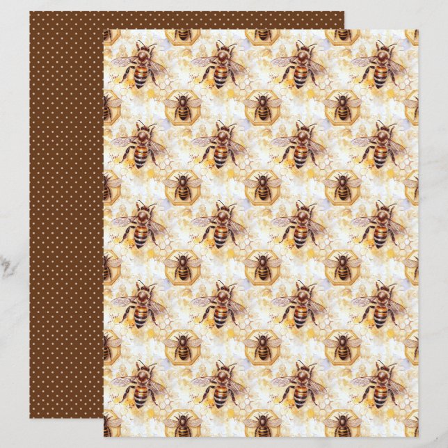 Vintage Honey Bee Journal Paper Sheet (Frente/Verso)
