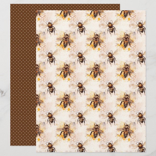Vintage Honey Bee Journal Paper Sheet (Frente/Verso)