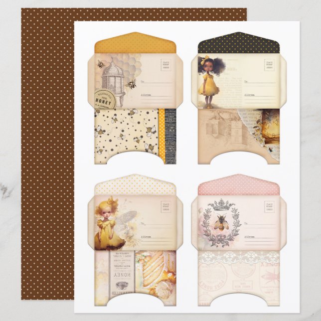 Vintage Honey Bee Journal Paper Sheet (Frente/Verso)