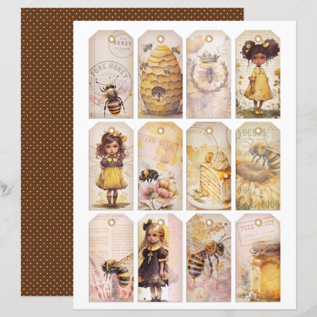Vintage Honey Bee Journal Paper Sheet (Frente/Verso)