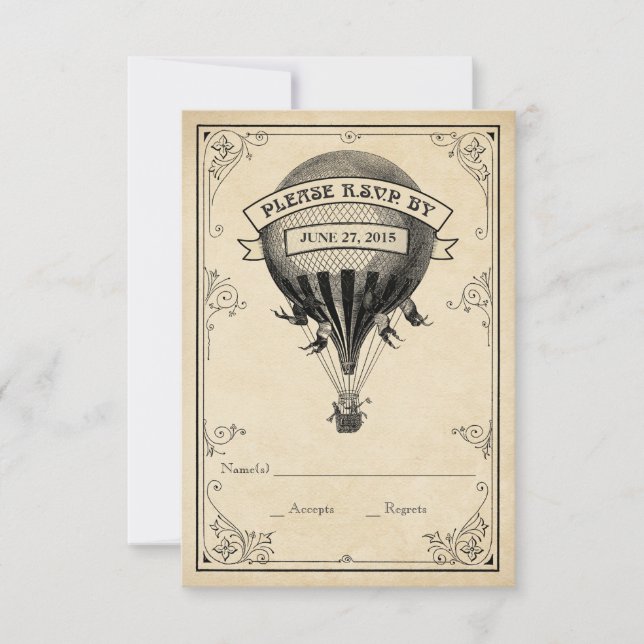 Vintage Hot Air Balloon Weding RSVP (Frente)