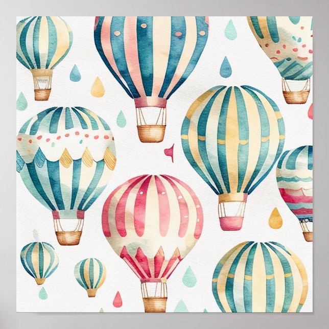 Vintage Hot Air Balloons Art Impressão (Frente)