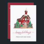 Vintage House Christmas Weve Moved Cartões de nata<br><div class="desc">Natais vintages Árvore Casa Vermelha Nós movemos o anúncio de mudança de feriado</div>