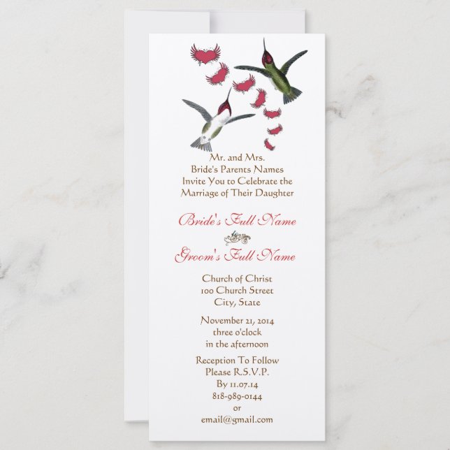Vintage Humming Birds Convite Para Casamento (Frente)