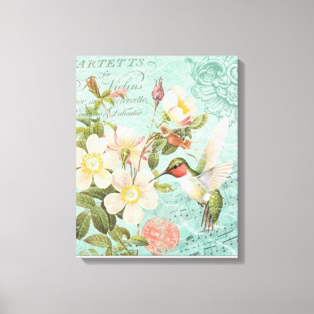 Vintage Hummingbird esticado canvas (Frente)