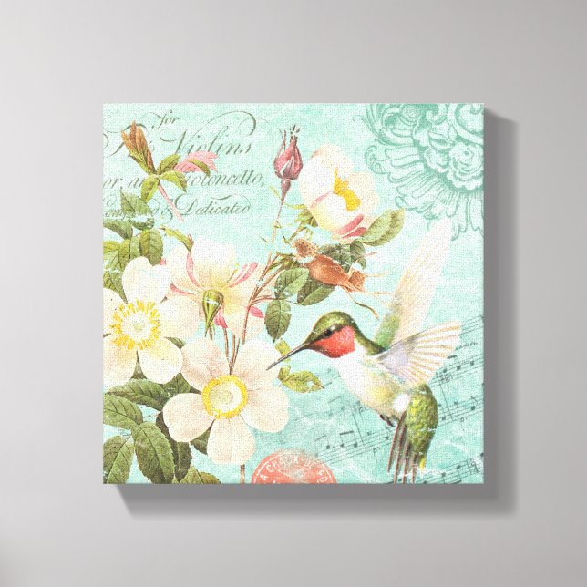 Vintage Hummingbird esticado canvas (Frente)
