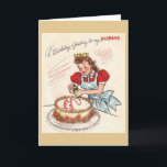 Vintage Husband Birthday - Cartão<br><div class="desc">Cartão de saudação de aniversário retrô/vintage. Mulher adorável enfeitando um bolo de aniversário para o marido! Uma saudação de aniversário ao meu marido!</div>