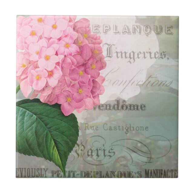 Vintage Hydrangea Azulejo cerâmico francês acento (Frente)