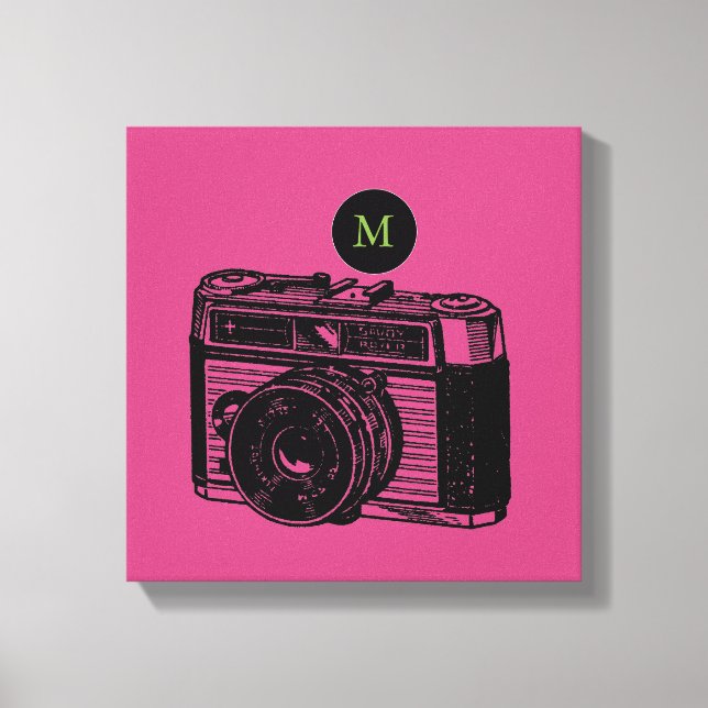 Vintage Illustration Camera 2 Monogramas Canvas (Frente)