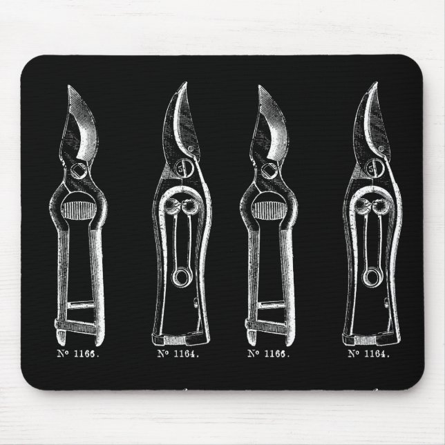 VINTAGE ILLUSTRATION White Pruners Black Mousepad (Frente)