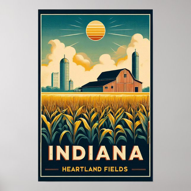 Vintage Indiana Fazenda Landscape Poster (Frente)