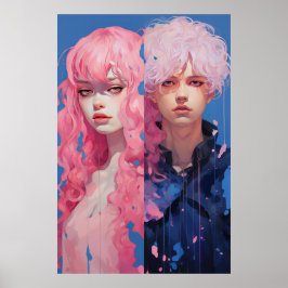 Vintage Inspira Senhora Rosa e Poster Azul - D