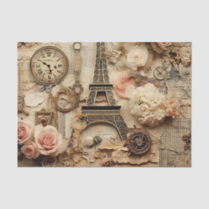 Vintage Inspirou Papel Tecido Floral Eiffel Torre