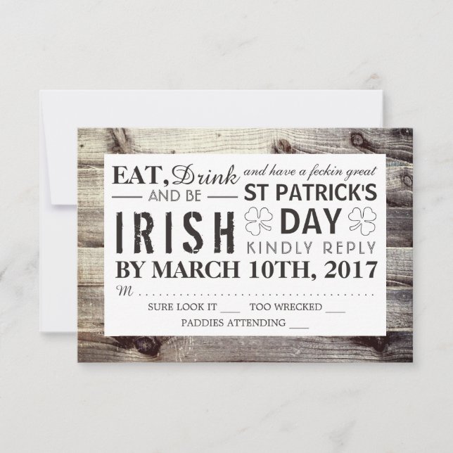 Vintage Irish Wood Dia de São Patrício RSVP (Frente)