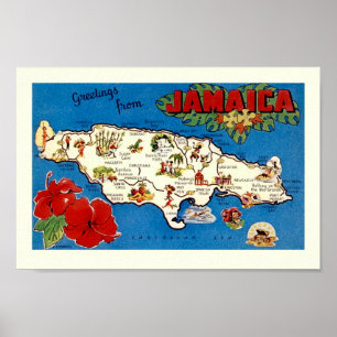 Vintage Jamaica Island Map Impressão