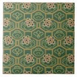 Vintage Japonês Floral<br><div class="desc">Padrão antigo da era vitoriana restaurado e adaptado a partir da coleção de designs japoneses tradicionais. Clusters de creme e flores cor-de-rosa sobre fundo geométrico de verde e ouro.</div>