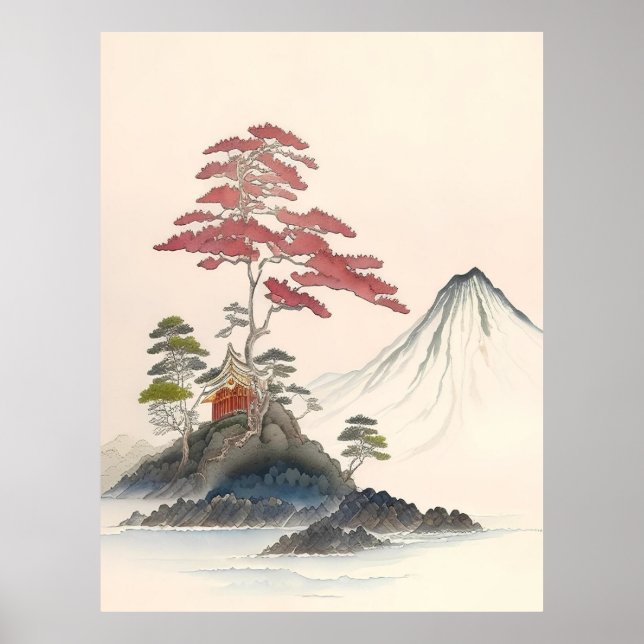 Vintage Japonês Landscape Art Impressão (Frente)