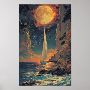 Vintage Japonês Sailing Boat Poster