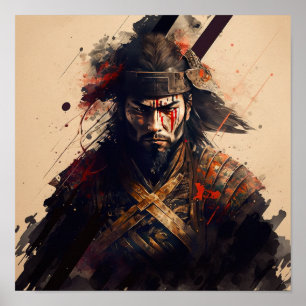 Vintage Japonês Samurai Warrior Art Impressão