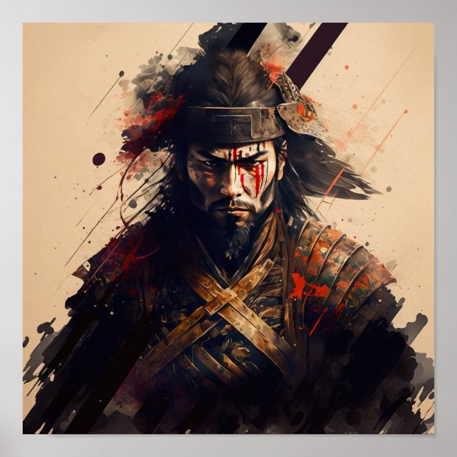 Vintage Japonês Samurai Warrior Art Impressão (Frente)