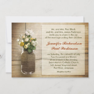 vintage jar com flores silvestres convite para cas