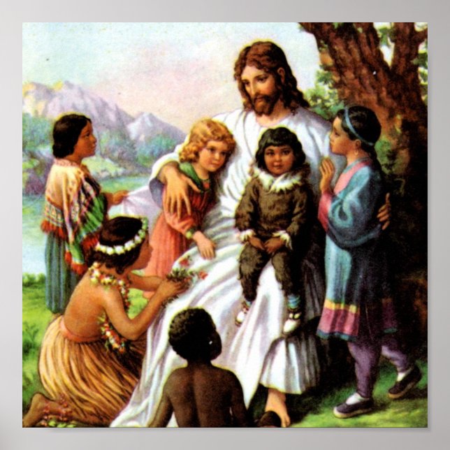 Vintage Jesus ama Poster 15x15 (Frente)