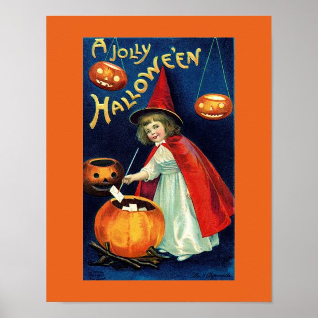 Vintage Jolly Halloween Girl Poster (Frente)
