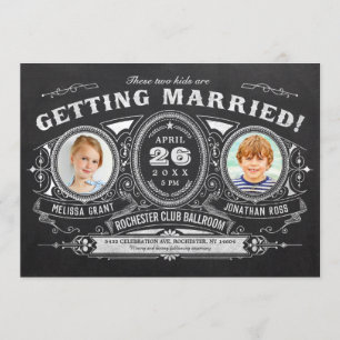 Vintage Kids Foto de Convites para Casamento Chalk