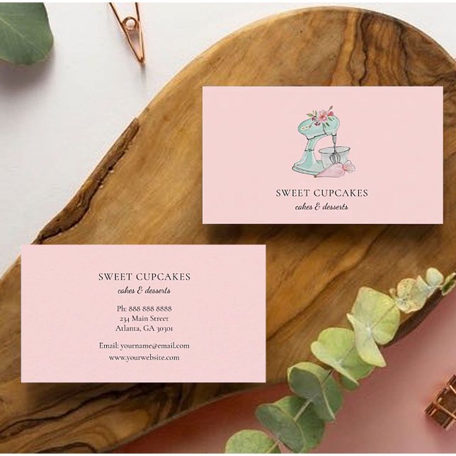 Vintage Kitchen mixer pink bakery Cartão de visita (Criador carregado)