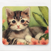 Vintage Kitten Em Flowers Mousepad